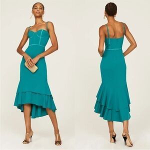 Katie May Loren Dress Spaghetti Strap Corset Mermaid Midi Teal Green Size XL